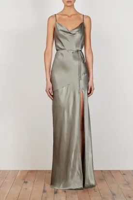 La Lune Bias Cowl Maxi Dress with split - Sage