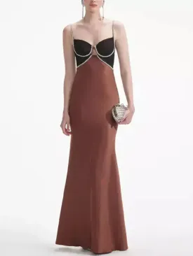 Women’s Brown Crystal-Detailed Satin Maxi Dress