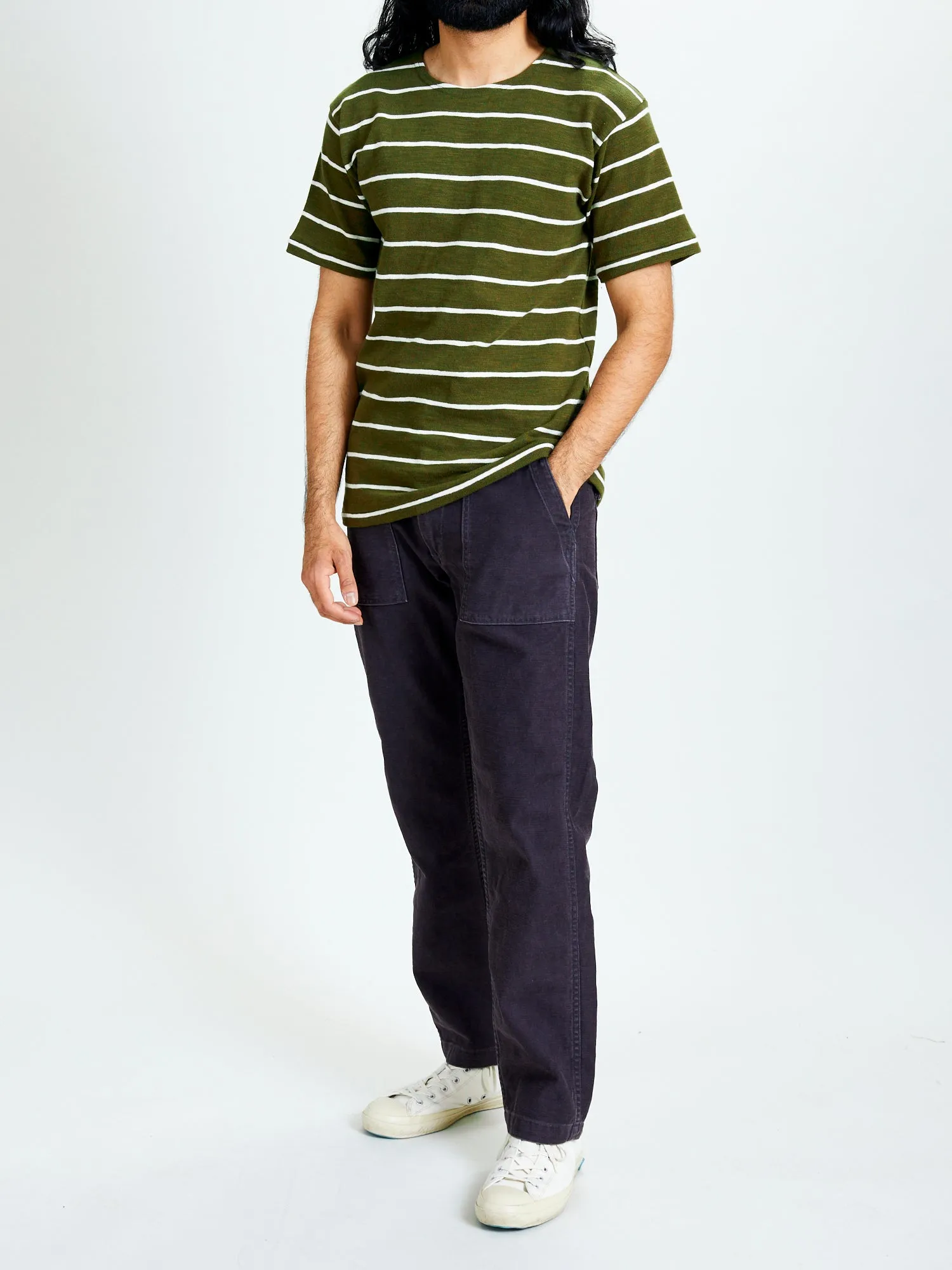 4087 Loopwheel Stripe Tee in Green