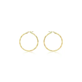 9K Yellow Gold Diamond Cut Hoop Earrings 33mm