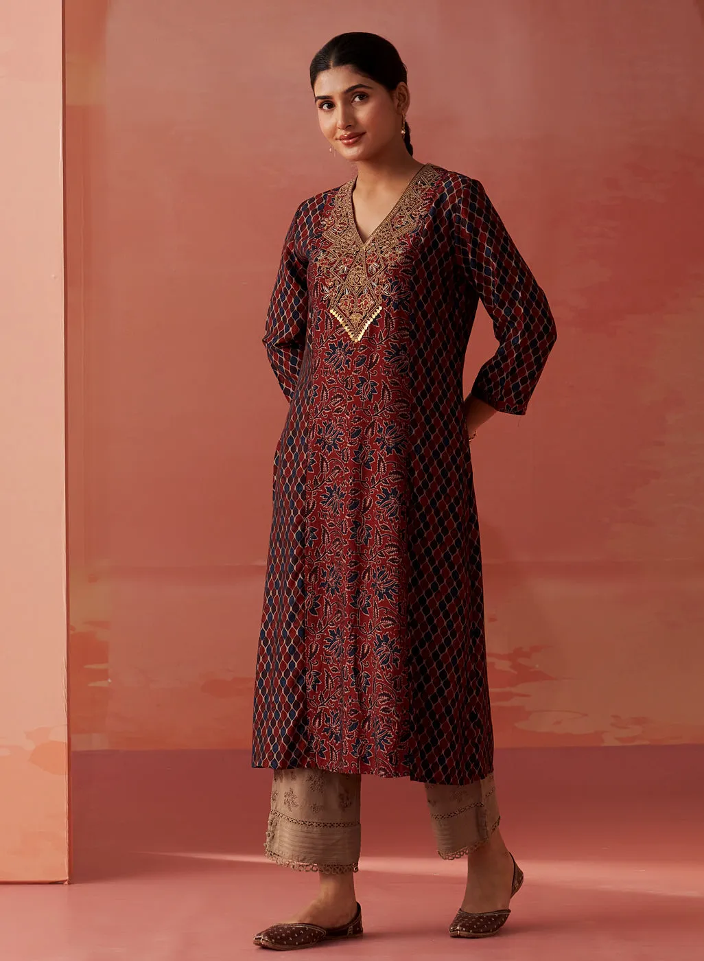 Aaliyah Wine Printed Kurta