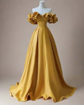 Aria Yellow Strapless Bardot Ball Gown