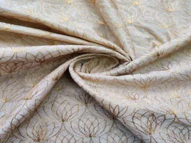 Beige & Golden Floral Embroidered Chanderi Silk Fabric (Wholesale)