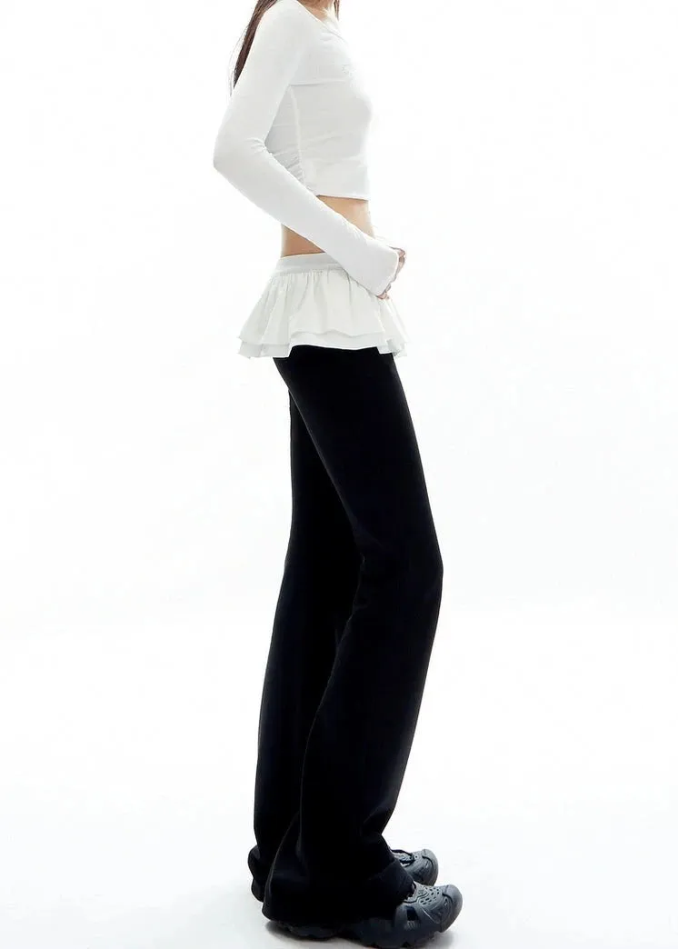 Bell Bottom Ruffle Waistband Skirt-Pants