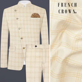 Bizarre Cream Windowpane Cross Placket Bandhgala Suit