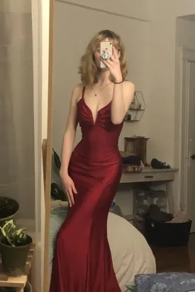 Burgundy Sexy Mermaid Long Prom Evening Dress,DP372