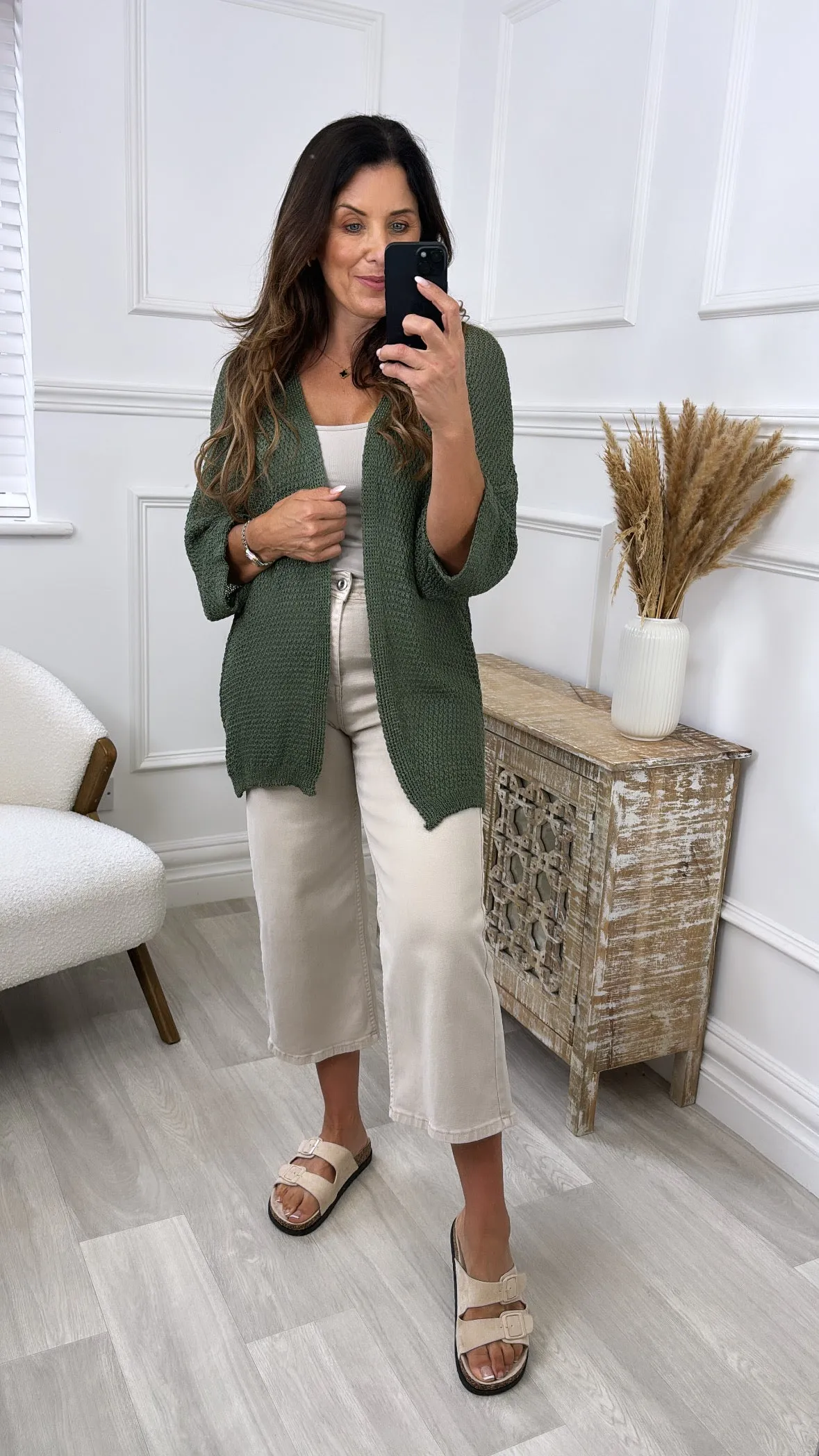 Clara Khaki Knit Cardigan