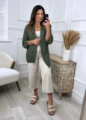 Clara Khaki Knit Cardigan