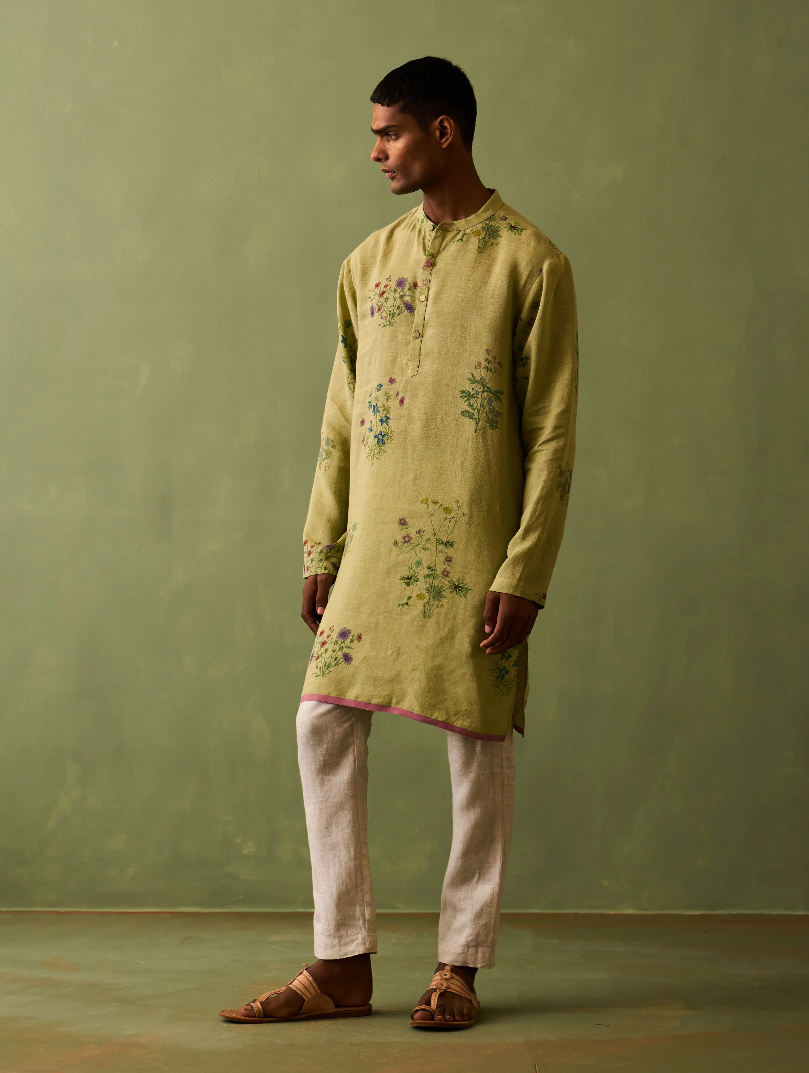 Hachi Botanical Linen Kurta Set - Fern