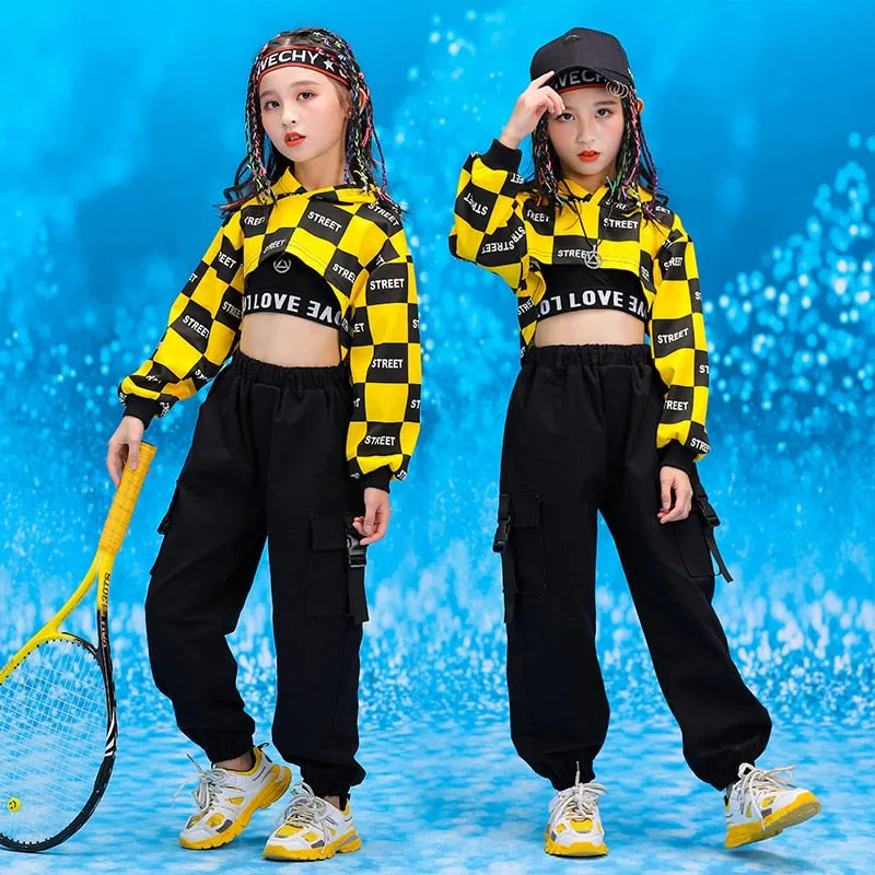 #HH451 Hip Hop Jazz Dance Costume- Crop Hoodie-Pants-Crop Top