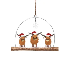 Highland Coos in Hats Hanging Christmas Decoration from Shoeless Joe