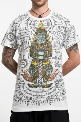 Mens Big Guardian Demon Tattoo T-Shirt in White