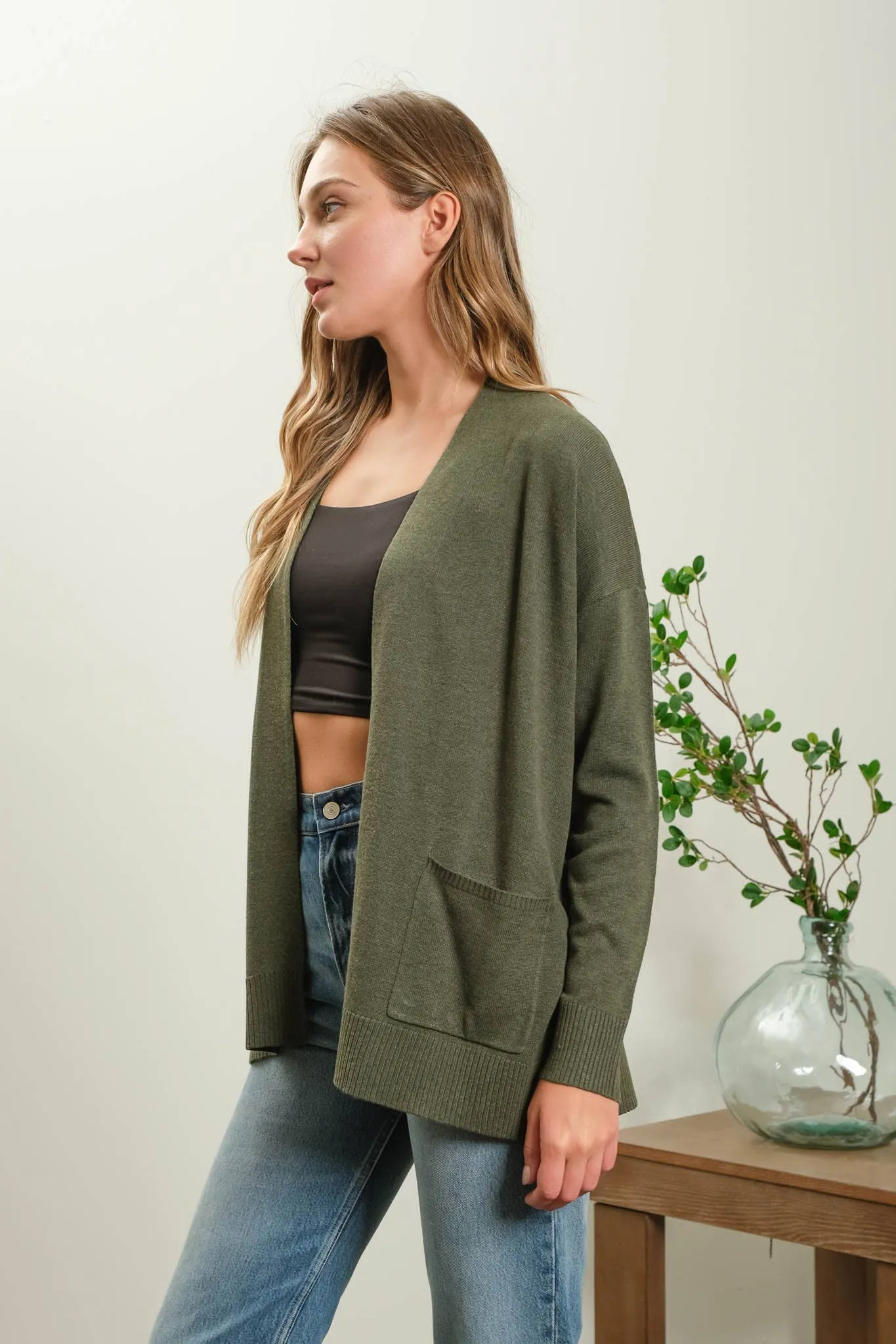 OPEN FRONT KNIT CARDIGAN