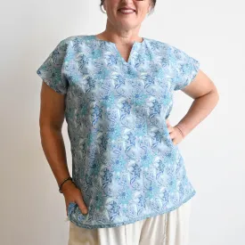 Sari Cotton Top by KOBOMO - Silver Blue Floral