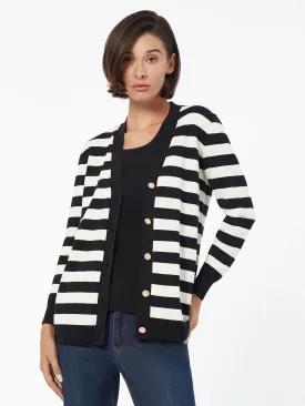 Striped Button-Front Cardigan