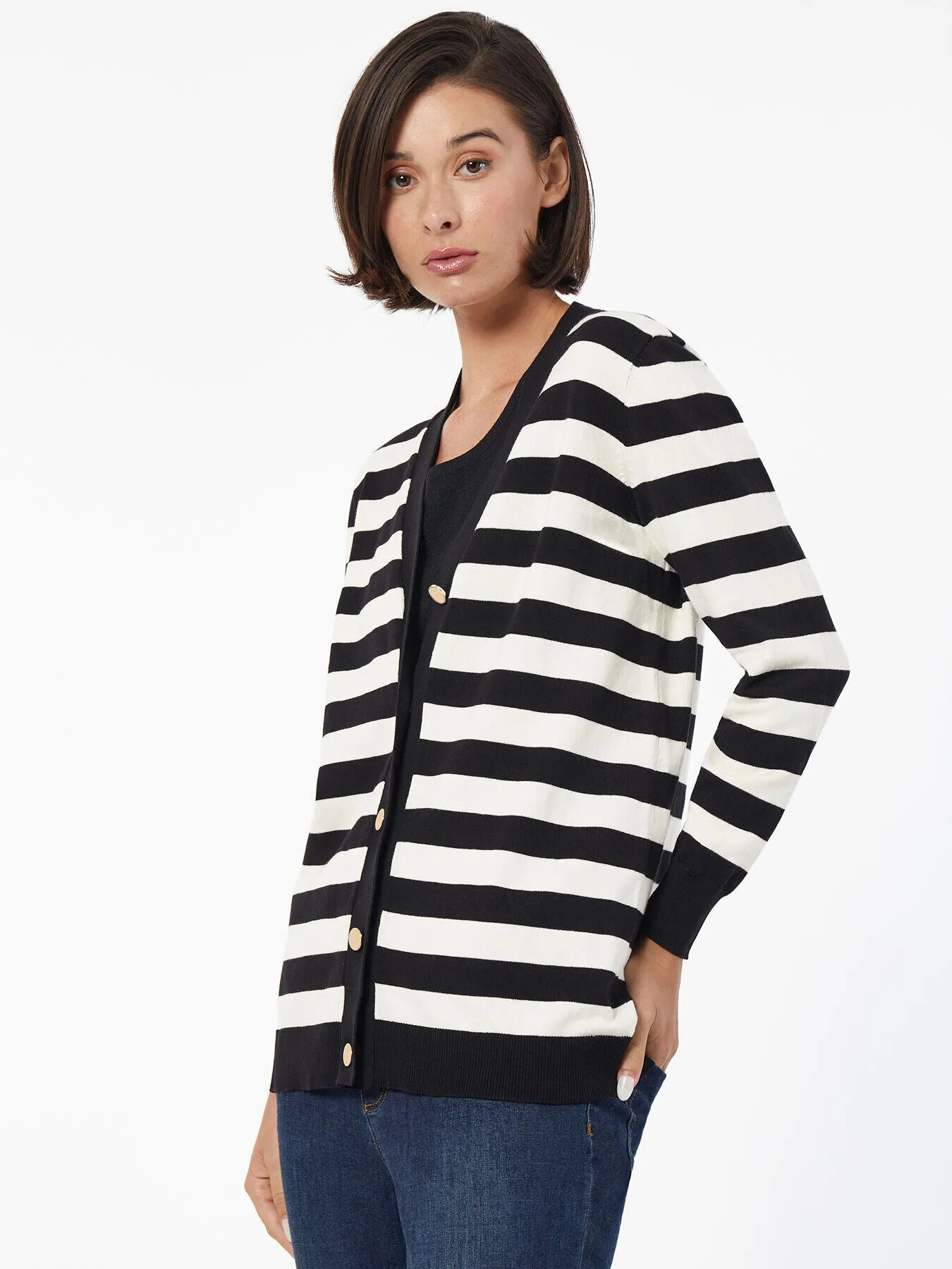 Striped Button-Front Cardigan