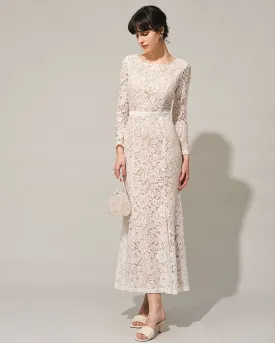 The White Lace Long Sleeve Backless Maxi Dress