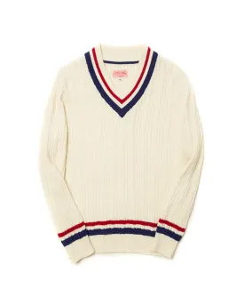 V Neck Cricket Sweater Blue&Red